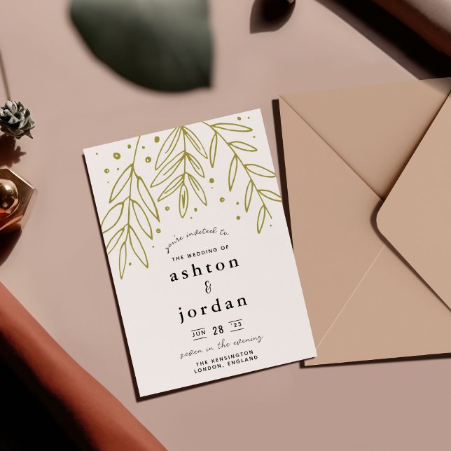 Grönt Sprigs Botanical Bröllop Inbjudningar (Green sprigs wedding invitation)