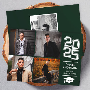 Grönt Square Photo Mod Varsity Grad Announcement Inbjudningar
