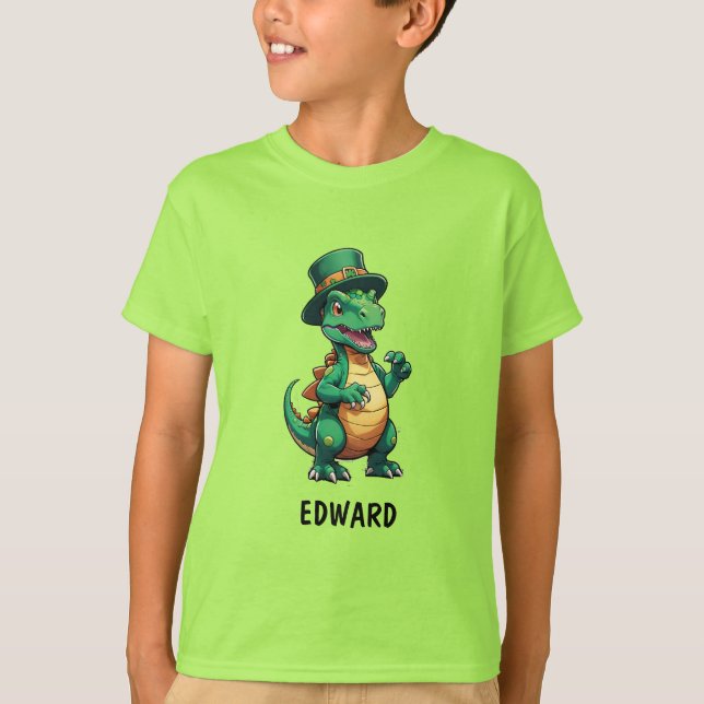 Grönt St patrick's day dinosaur T Shirt (Framsida)