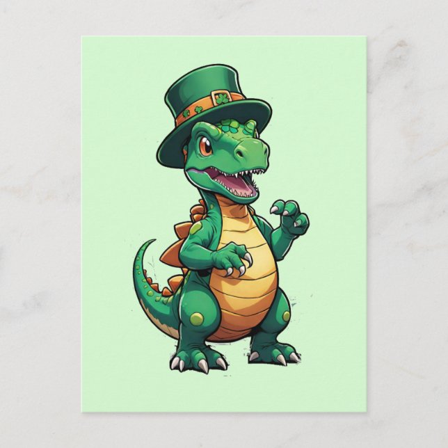 Grönt St patrick's day dinosaur Vykort (Framsida)