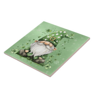 Grönt St. Patrick's Day Gnomes Kakelplatta
