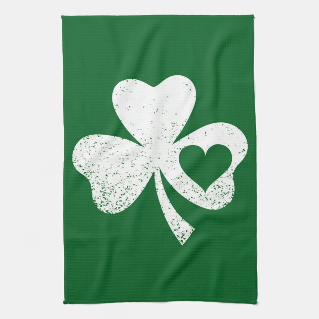 Grönt St patricks day Irish Pattys Heart Shamrock Kökshandduk (Vertikal)