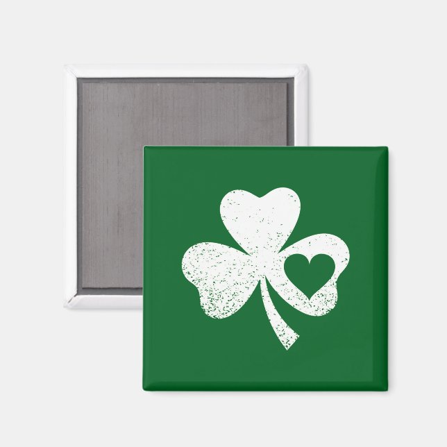 Grönt St patricks day Irish Pattys Heart Shamrock Magnet (Front/Back)
