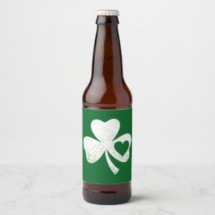 Grönt St patricks day Irish Pattys Heart Shamrock Ölflaska Etikett