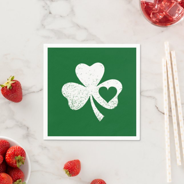 Grönt St patricks day Irish Pattys Heart Shamrock Pappersservett (Insitu)