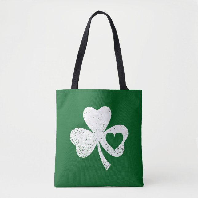 Grönt St patricks day Irish Pattys Heart Shamrock Tygkasse (Framsida)