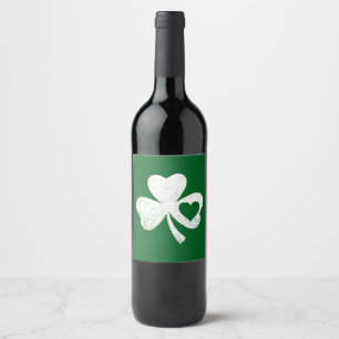 Grönt St patricks day Irish Pattys Heart Shamrock Vinflaska Etikett