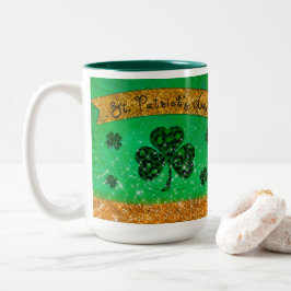 Grönt St. Patrick's Day med Shamrock och Glitter Två-Tonad Mugg