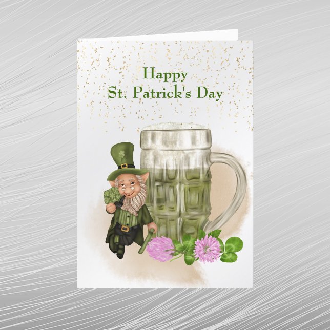 Grönt St Patricks Day-öl Leprechaun Klöver Helgkort (Skapare uppladdad)