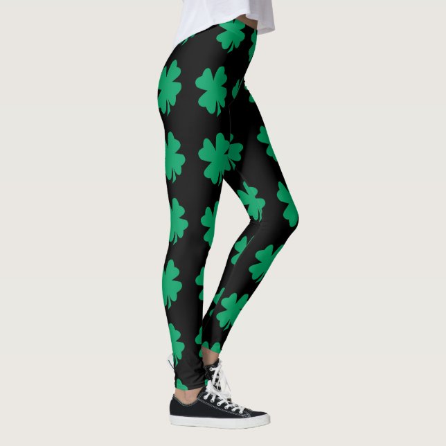 Grönt St patrick's day Shamrock Löv Black Leggings (Höger)