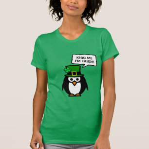Grönt St Pattys Day penguin t shirt for women