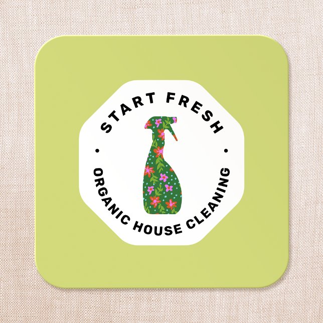 Grönt Städning Service Blommigt Spray Flaska Fyrkantigt Visitkort (Skapare uppladdad)