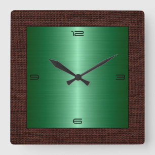 Grönt Stainless Steel Modern Burlap Gräns Fyrkantig Klocka