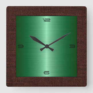 Grönt Stainless Steel Modern Burlap Gräns Fyrkantig Klocka
