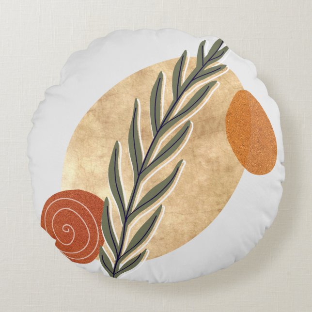 Grönt Stalk Boho Rund Kudde (Framsidan)