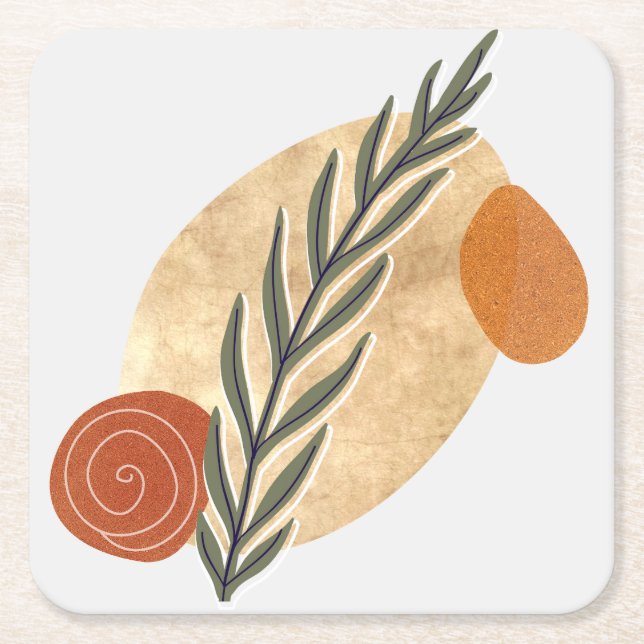 Grönt Stalk Boho Underlägg Papper Kvadrat (Framsidan)