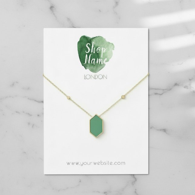 Grönt stänk, visning av smycken visitkort (Green paint splash, jewellery display card.)