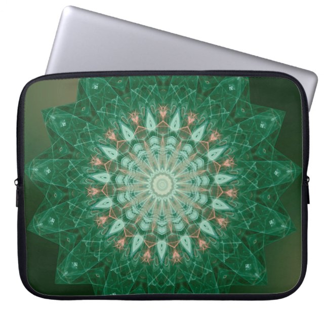Grönt Star Mandala Laptop Fodral (Framsidan)