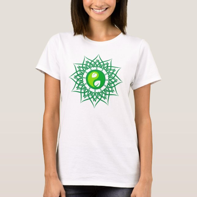 Grönt Star med Grönt Blad Yin Yang Tee (Framsida)