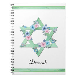 Grönt Star of David med pastellblommor journal Anteckningsbok
