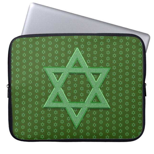 Grönt Star of David Seamless Laptop Fodral (Framsidan)