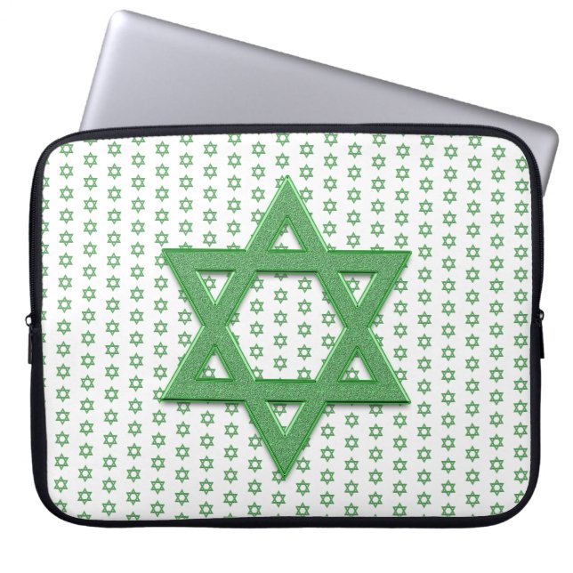 Grönt Star of David Seamless Laptop Fodral (Framsidan)