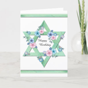 Grönt Star of David with Blue and Rosa Flowers Kort