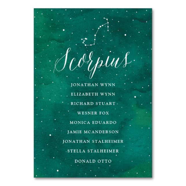 Grönt Stars Celestial Galaxy Scorpius sittplan Bordsnummer (Framsidan)