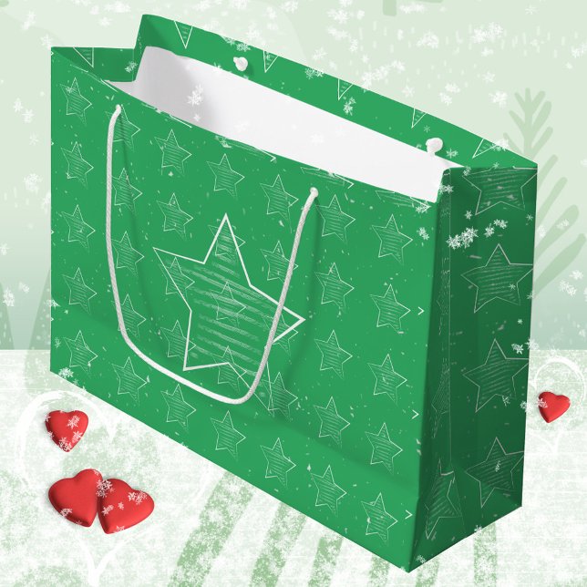 Grönt 🌟 Stars Snö (Zazzle Minimalist Green 🌟 Stars Snow Large Gift Bag ©Susanne Sachers - Sunny Mind Design)