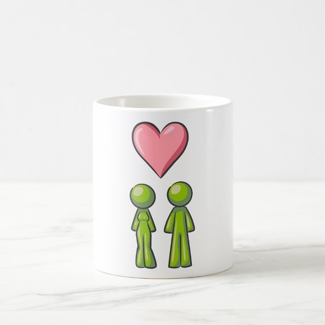 Grönt Stavfigurpar Rosa Hjärta Kärlek Kaffemugg (Skapare uppladdad)