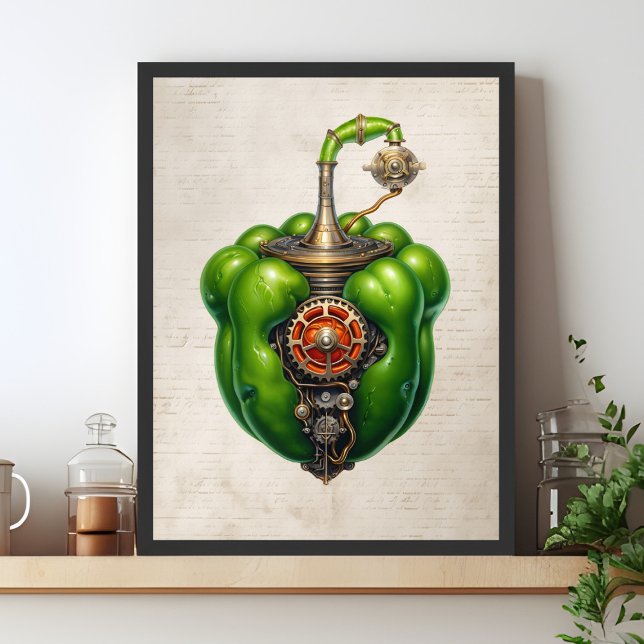 Grönt Steampunk Bell pepparväggkonst, köks- Poster (Skapare uppladdad)