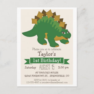 Grönt Stegosaurus Dinosaur Barn Födelsedagsfest Inbjudan Vykort
