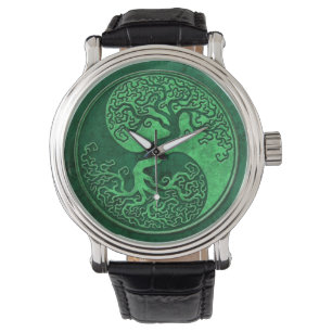 Grönt stenYin Yang träd Armbandsur