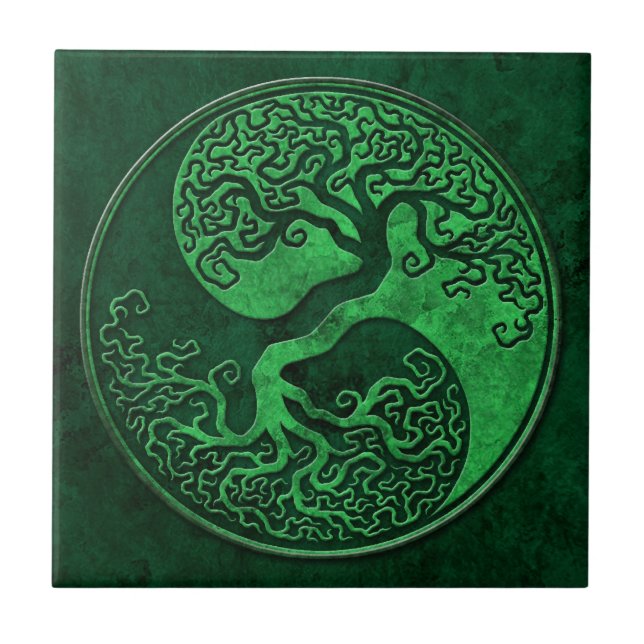 Grönt stenYin Yang träd Kakelplatta (Framsidan)