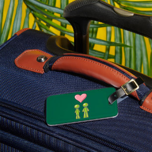 Grönt Stick figur par Rosa Heart Kärlek Bagagebricka