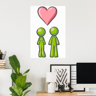 Grönt Stick figur par Rosa Heart Kärlek Poster