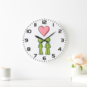 Grönt Stick figur par Rosa Heart Kärlek Stor Klocka