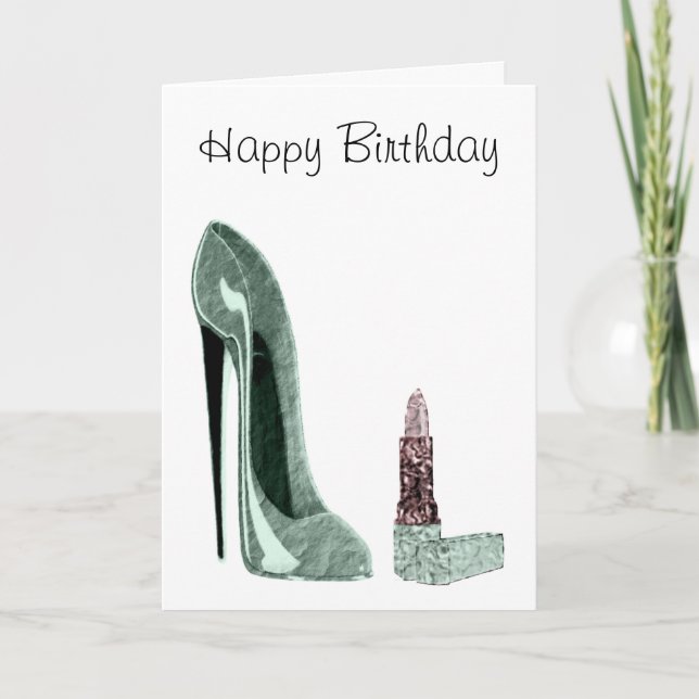 Grönt Stiletto Shoe and Lipstick Art Kort (Framsida)
