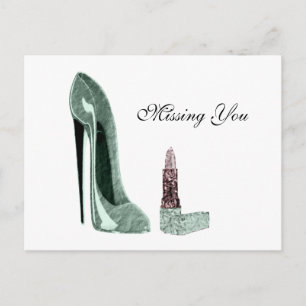Grönt Stiletto Shoe and Lipstick Art Vykort