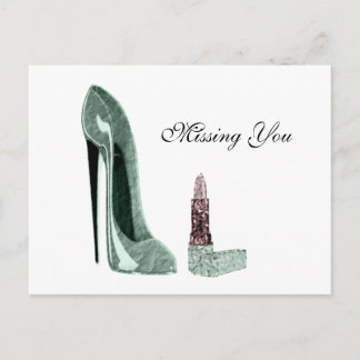 Grönt Stiletto Shoe and Lipstick Art Vykort