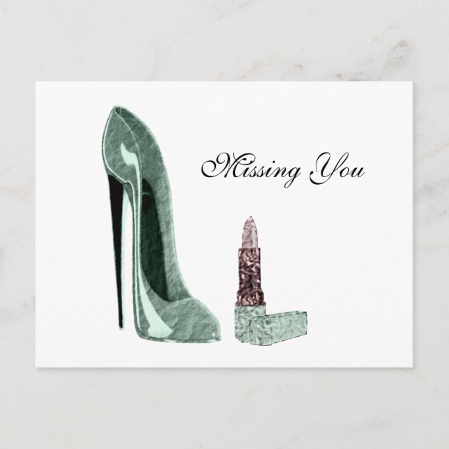 Grönt Stiletto Shoe and Lipstick Art Vykort (Framsida)