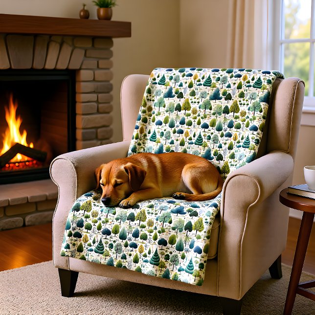 Grönt Stilized Träd Botanical Print Illustration Fleecefilt (Skapare uppladdad)