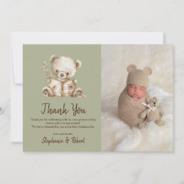 Grönt Storybook Bear Photo Baby Shower Tack Kort