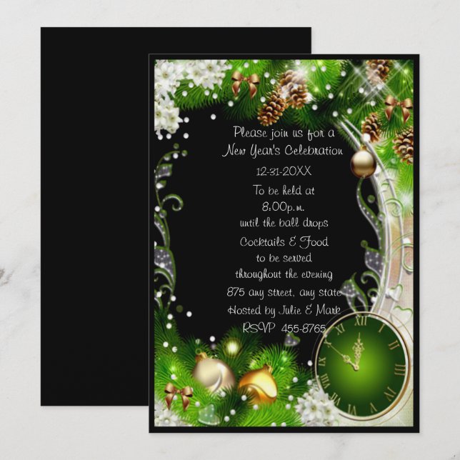 Grönt Strejkorna i låset 12 Nya årets Party Inbjudningar (Fram/baksida)