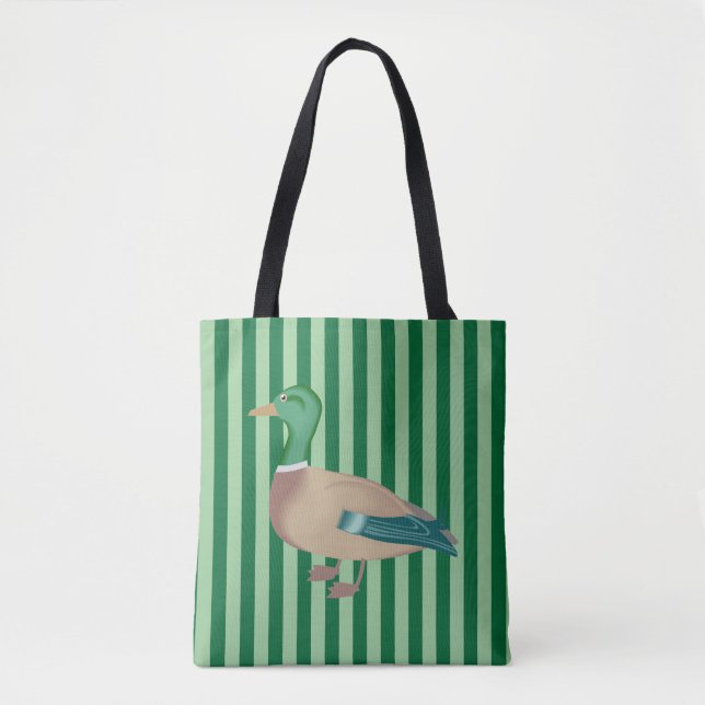 Grönt Stripe Anka Tote Tygkasse (Framsida)