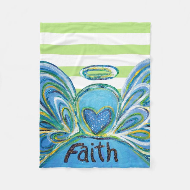 Grönt Stripe Faith Guardian Angel Chemo Blanket Fleecefilt (Framsidan)