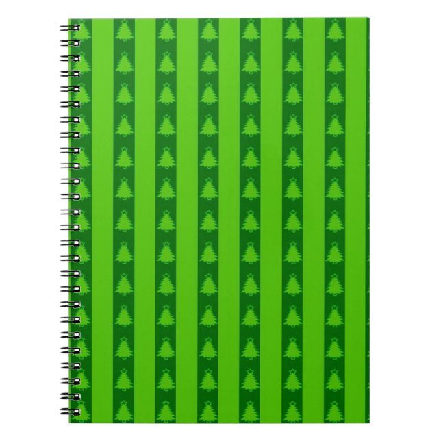 Grönt stripe Julgran Mönster Anteckningsbok (Framsidan)