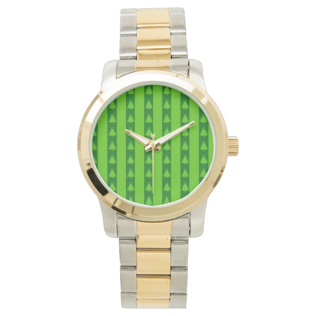 Grönt stripe Julgran Mönster Armbandsur (Framsida)