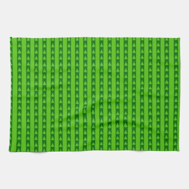 Grönt stripe Julgran Mönster Kökshandduk (Horisontell)