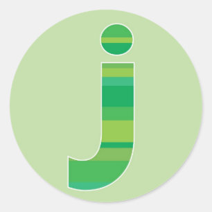 Grönt Stripe Monogram - Brev J Runt Klistermärke